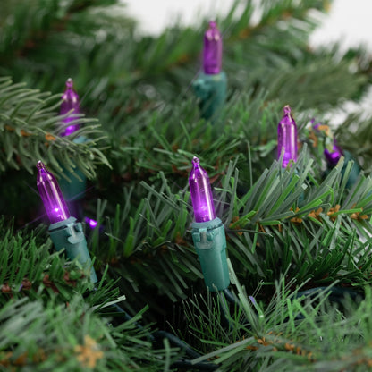 LED Mini Christmas Lights - Purple - 16.25' Green Wire - 50Ct