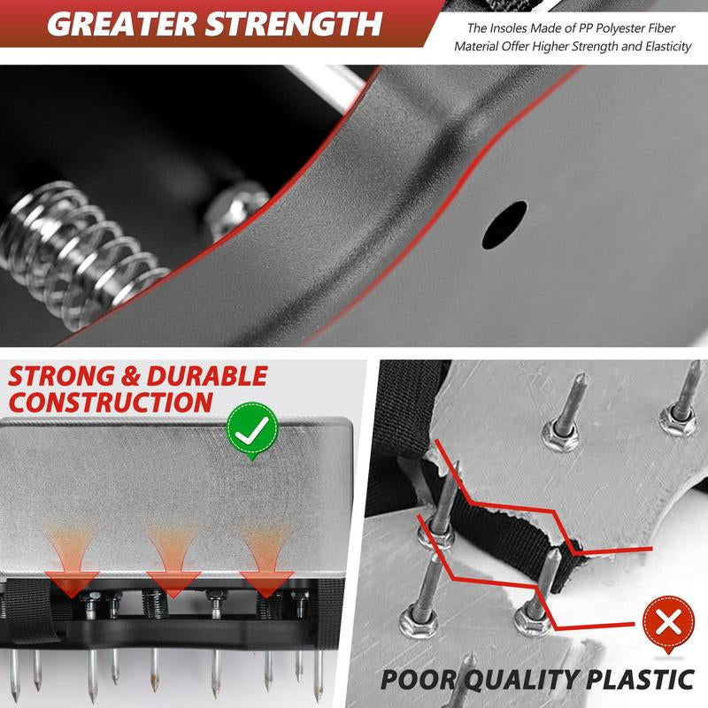 RIFPOD Lawn Aerator Shoes for Grass, Double Layer with Spiked Bottom and Spring Base, Soil Yard Aerator Tool for Aerating Patio Garden with Adjustable Strap, Black