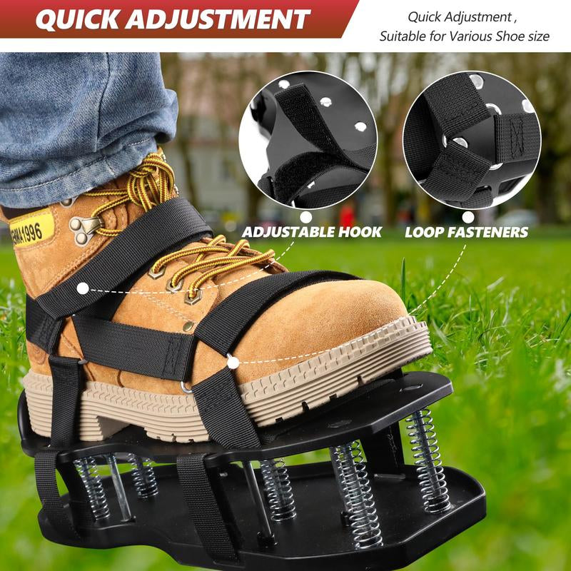 RIFPOD Lawn Aerator Shoes for Grass, Double Layer with Spiked Bottom and Spring Base, Soil Yard Aerator Tool for Aerating Patio Garden with Adjustable Strap, Black