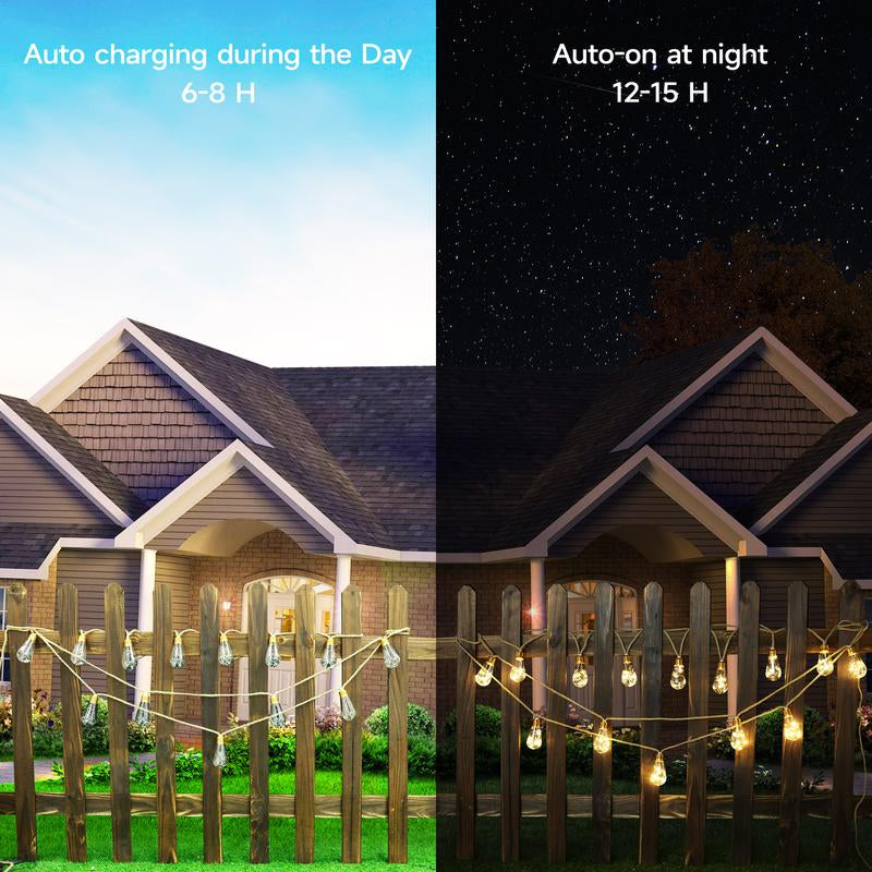 Funny Lamp Outdoor Patio LED Solar String Lights, 16 Shatterproof Bulbs, 26Ft Waterproof Solar String Lights with 8 Lighting Modes – Suitable for Decorating Patios, Courtyards, Gardens, Living Rooms & Bedrooms Funny Light